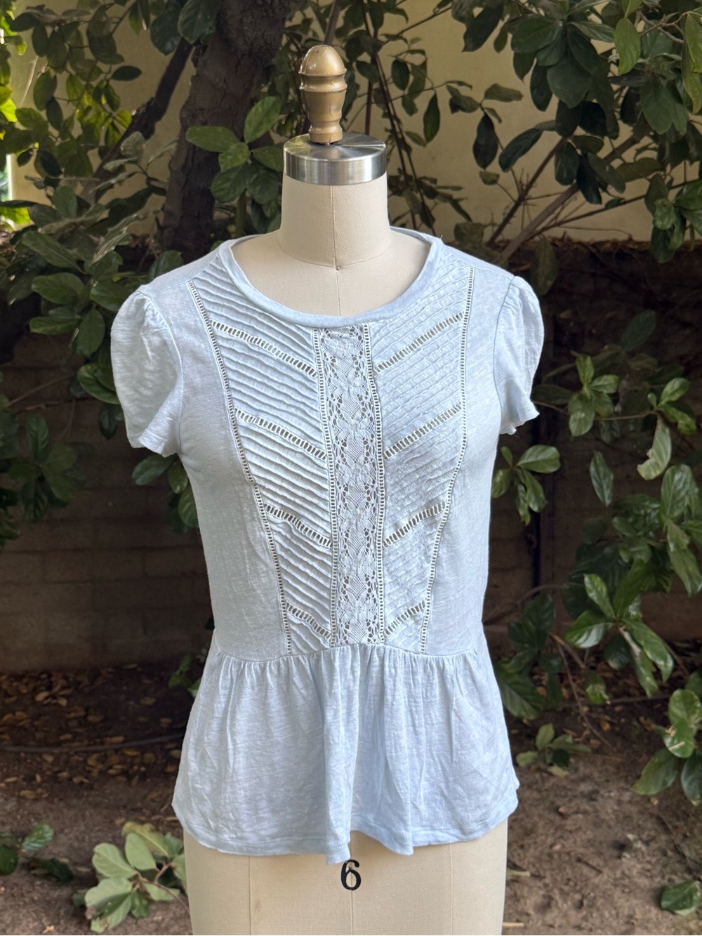 Rebecca Taylor delicate peplum top with lace and tuck pleating - Size S